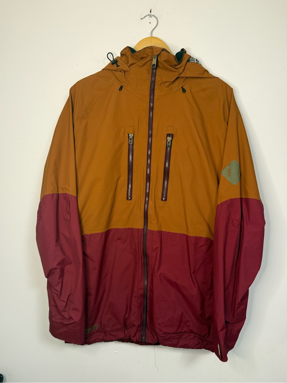Burton Men's Two-Tone Hooded Shell Jacket - Rust & Burgundy Snowboard Winter